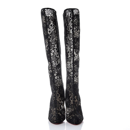Christian Louboutin Mesh Guipure Wax Lace Kid Tennissina 100 Tall Boots 36 Black 2 of 7