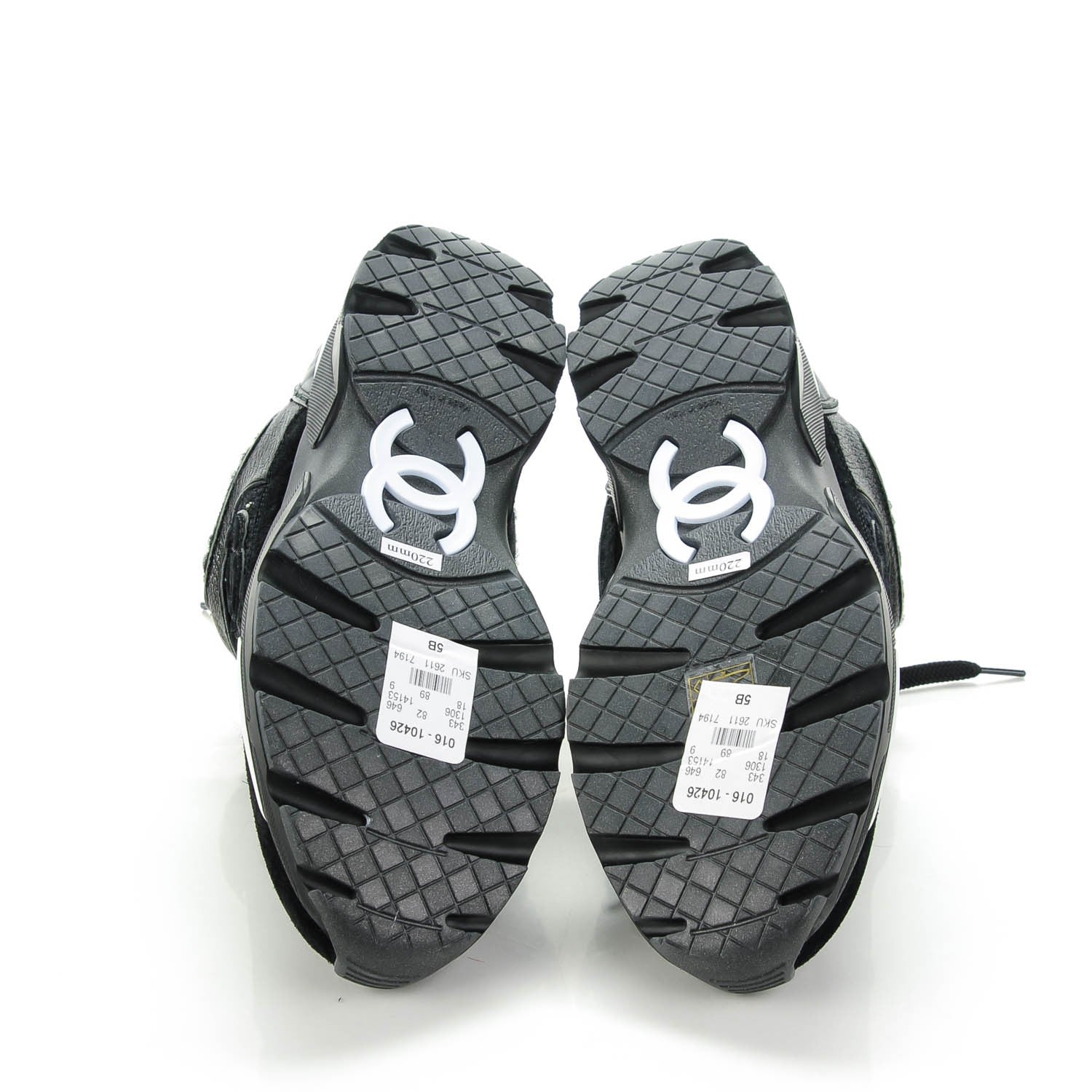 Chanel Suede Tweed Goatskin CC Sneakers 35 Black 6 of 7