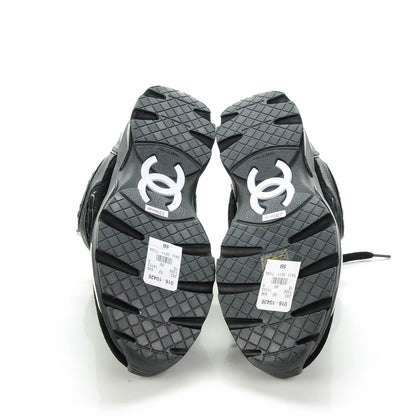 Chanel Suede Tweed Goatskin CC Sneakers 35 Black 6 of 7
