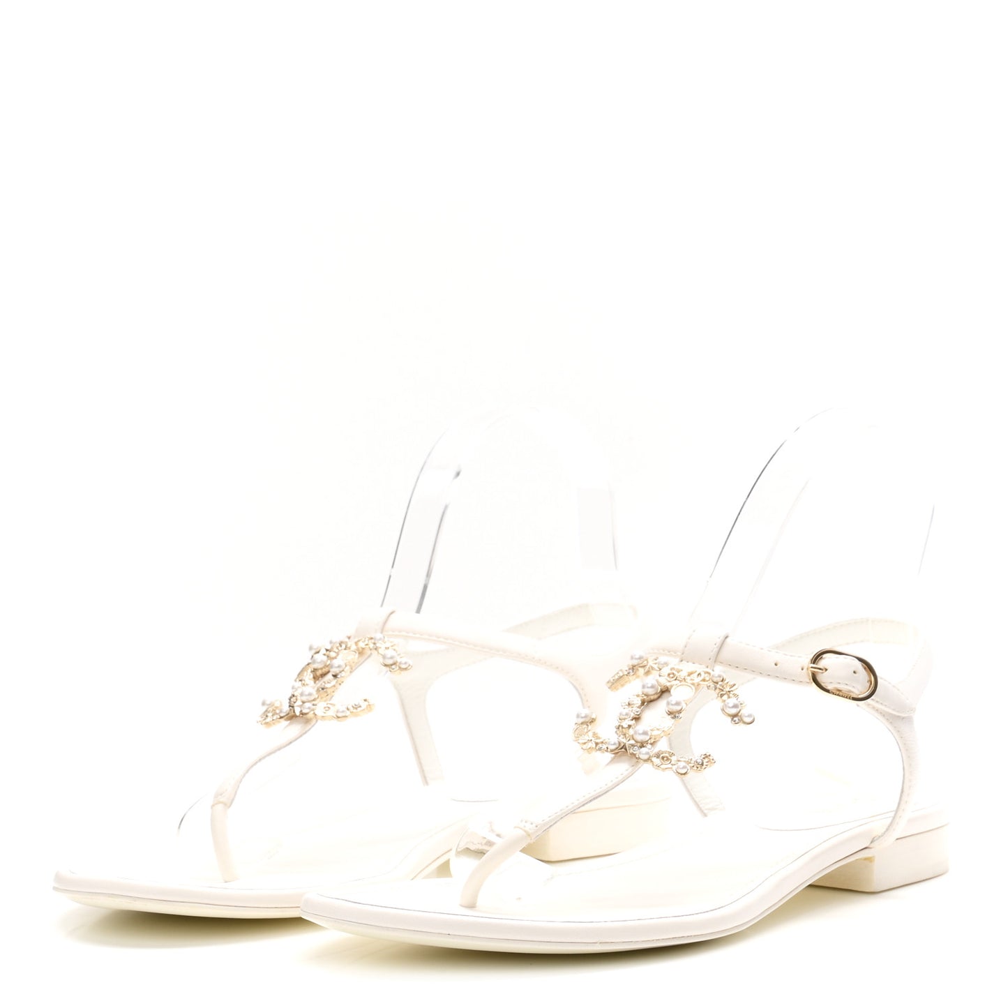 Lambskin Pearl Crystal CC Thong Sandals 39 White