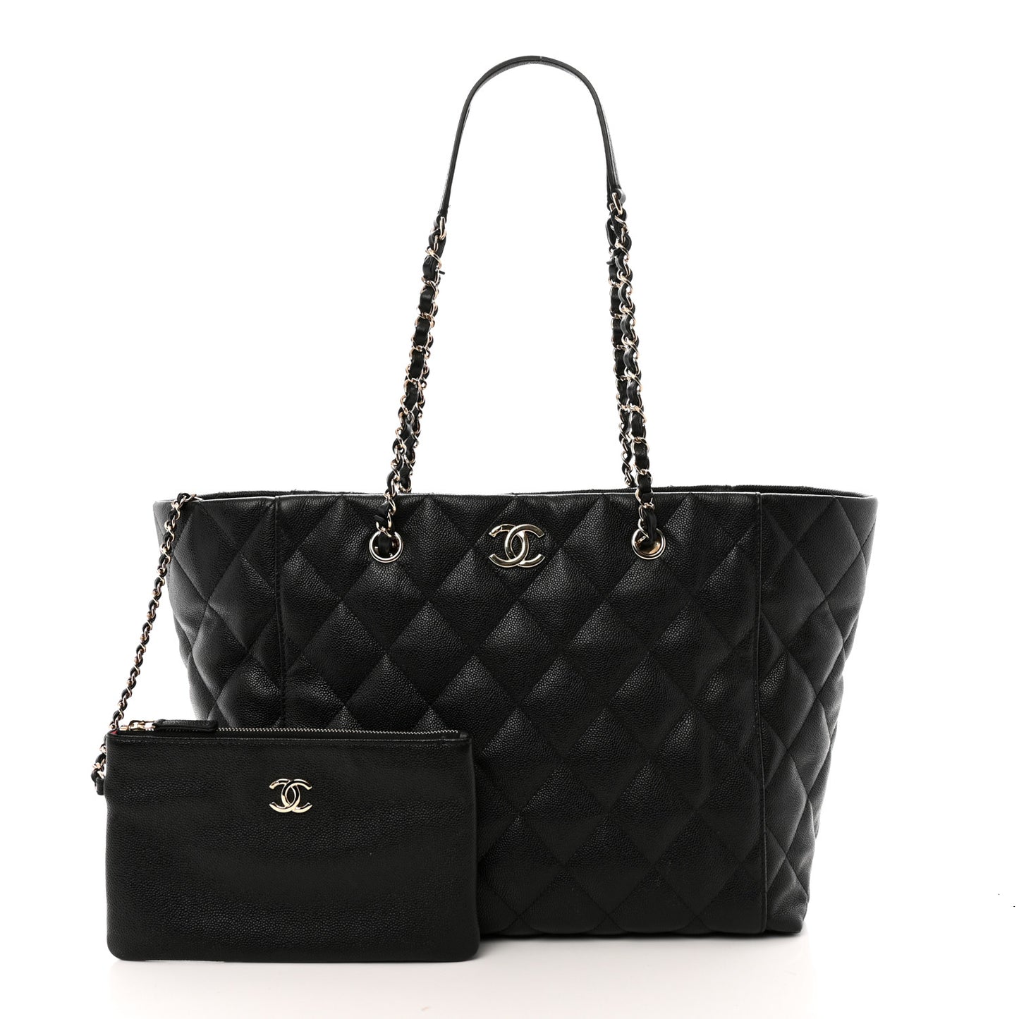 Caviar Quilted Large Shopping Tote Black