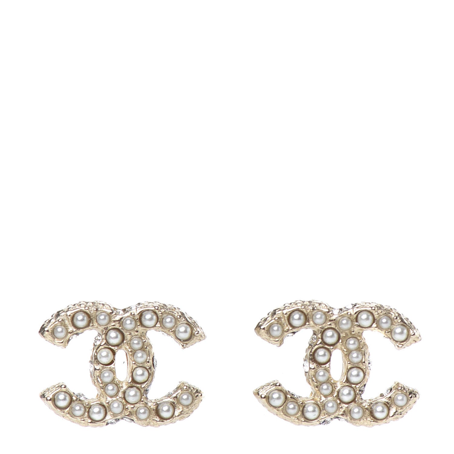 Chanel Pearl Crystal CC Earrings Light Gold 1 of 5
