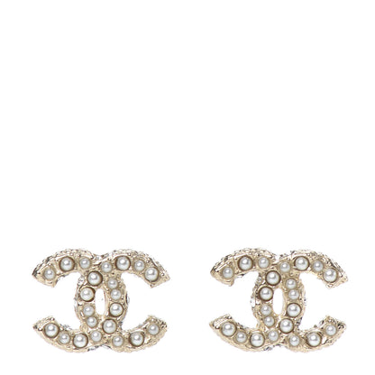 Chanel Pearl Crystal CC Earrings Light Gold 1 of 5