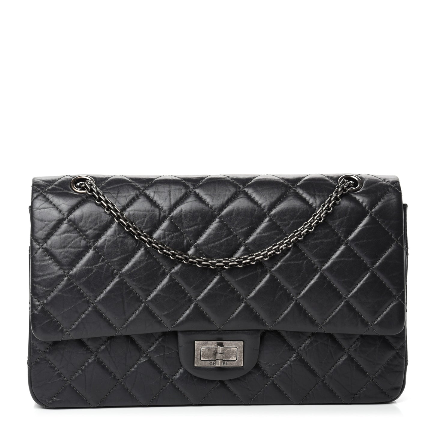 Aged Calfskin Quilted 2.55 Reissue 227 Flap Dark Grey
