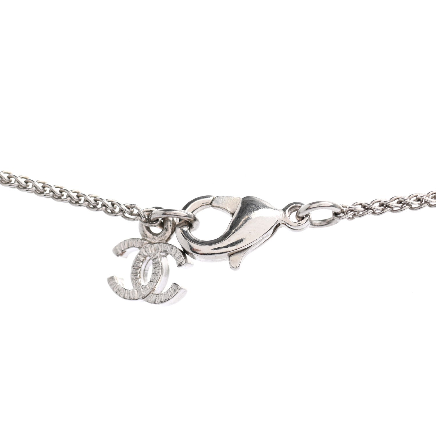 Chanel Pearl Crystal Resin CC Drop Necklace Silver Dark Grey 5 of 7