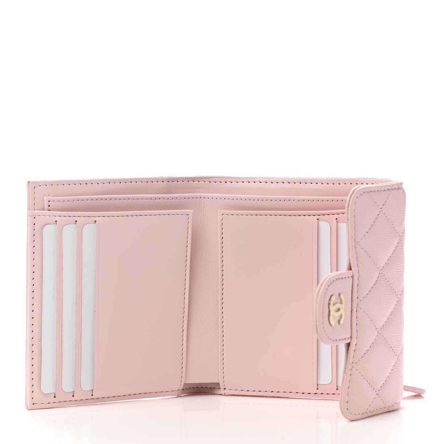 Caviar Quilted Compact Flap Wallet Light Pink