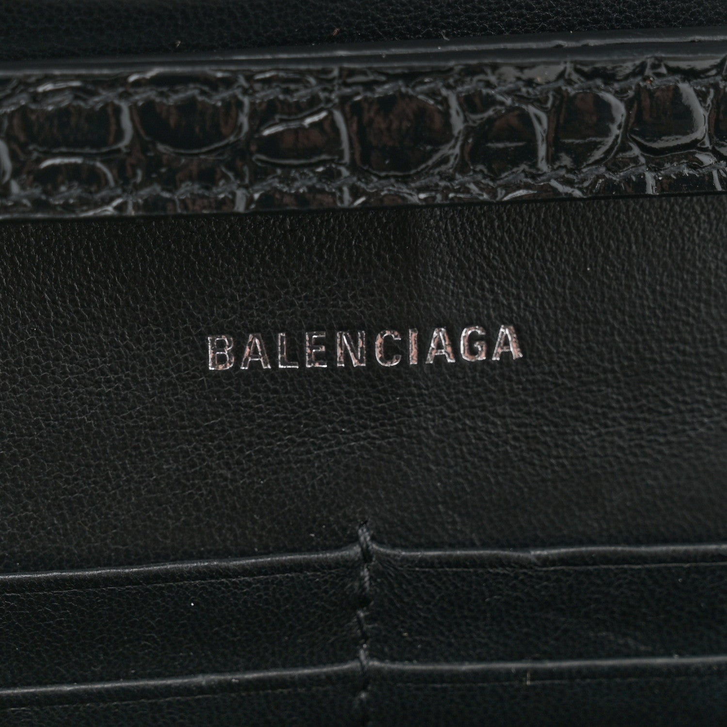 Balenciaga Shiny Calfskin Monochrome Crocodile Embossed Hourglass Chain Bag Black 6 of 9