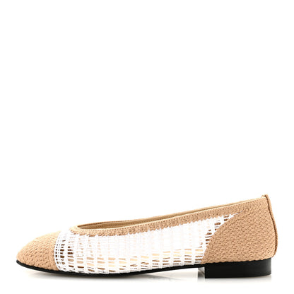 Chanel Raffia Cap Toe Ballerina Flats 38 White Beige 1 of 10