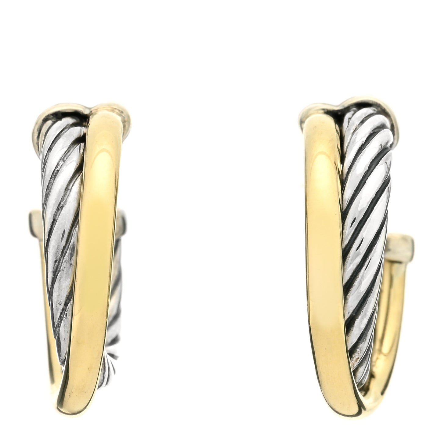 Sterling Silver 18K Yellow Gold 17mm Crossover Cable Hoop Earrings
