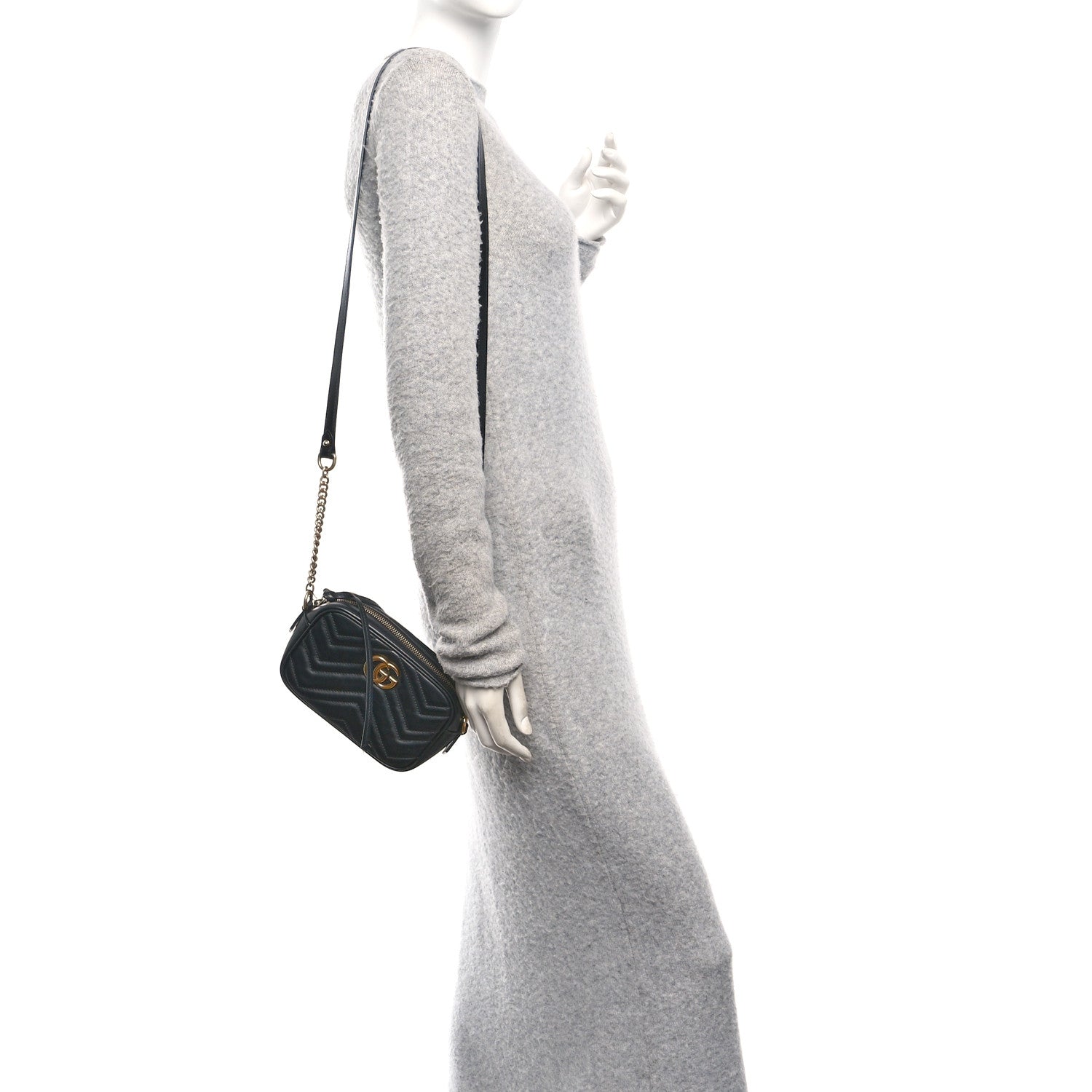Gucci Calfskin Matelasse Small GG Marmont Chain Shoulder Bag Black 2 of 12
