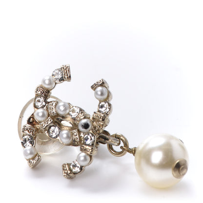 Chanel Crystal Pearl CC Drop Clip On Earrings Gold 3 of 6