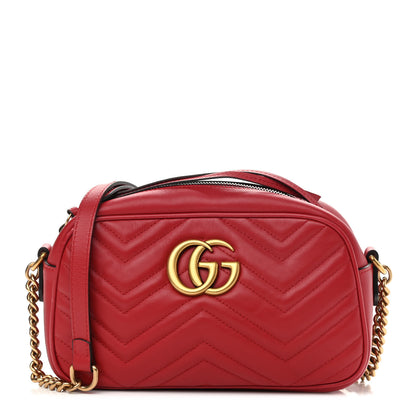 Gucci Calfskin Matelasse Small GG Marmont Chain Shoulder Bag Hibiscus Red 1 of 14