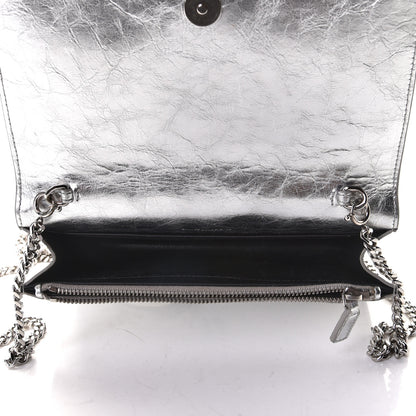 Saint Laurent Metallic Crackled Calfskin Kate Monogram Tassel Chain Wallet Argento 7 of 7