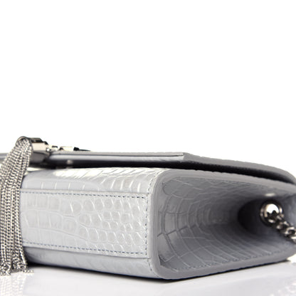 Saint Laurent Croc Calfskin Embossed Small Classic Monogram Kate Tassel Satchel Mouse Grey 8 of 8