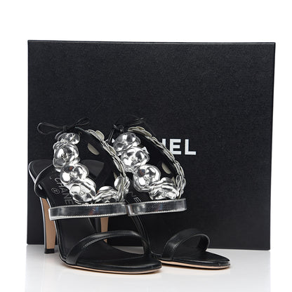 Chanel Lambskin Patent Camellia Ankle Strap Sandals 38 Black 9 of 9