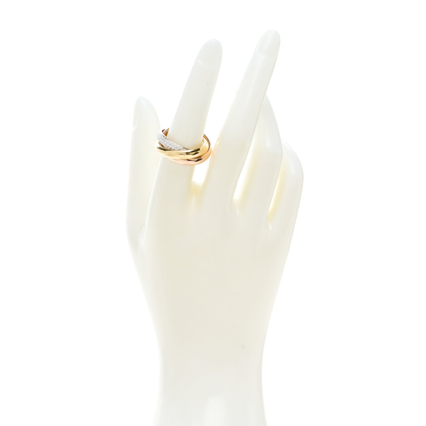 18K White Yellow Pink Gold Diamond Classic Trinity Paved Ring 53 6.25