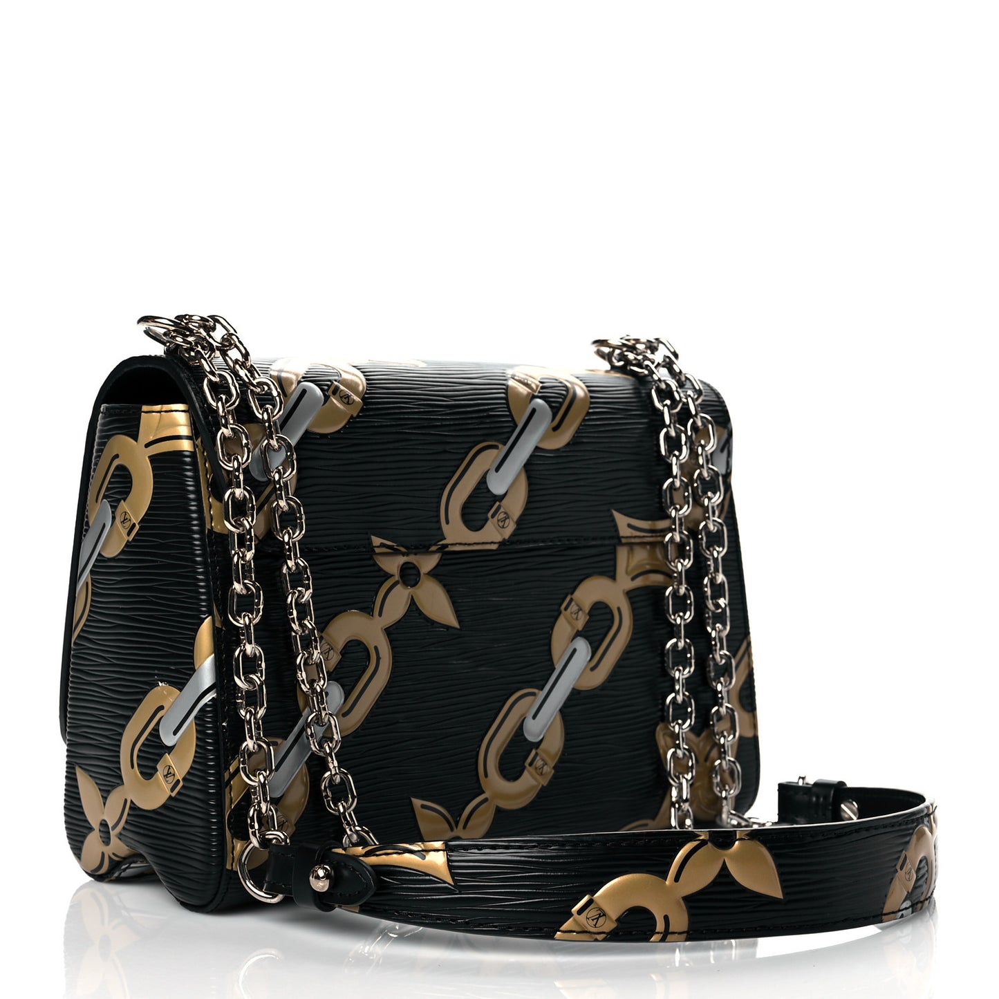 Epi Chain Flower Twist Shoulder Bag MM Black