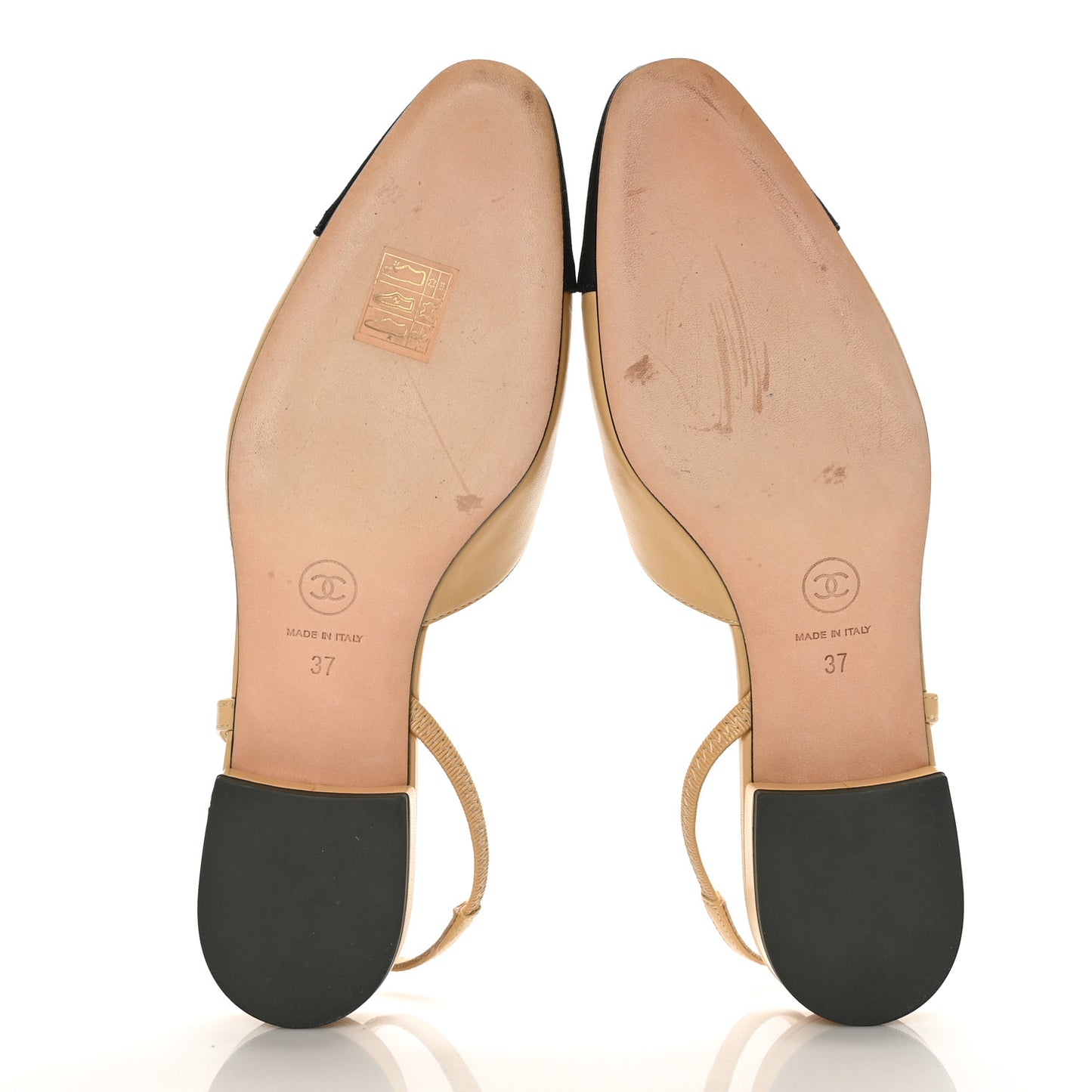 Lambskin Grosgrain Cap Toe CC Slingback Sandals 37 Beige Black