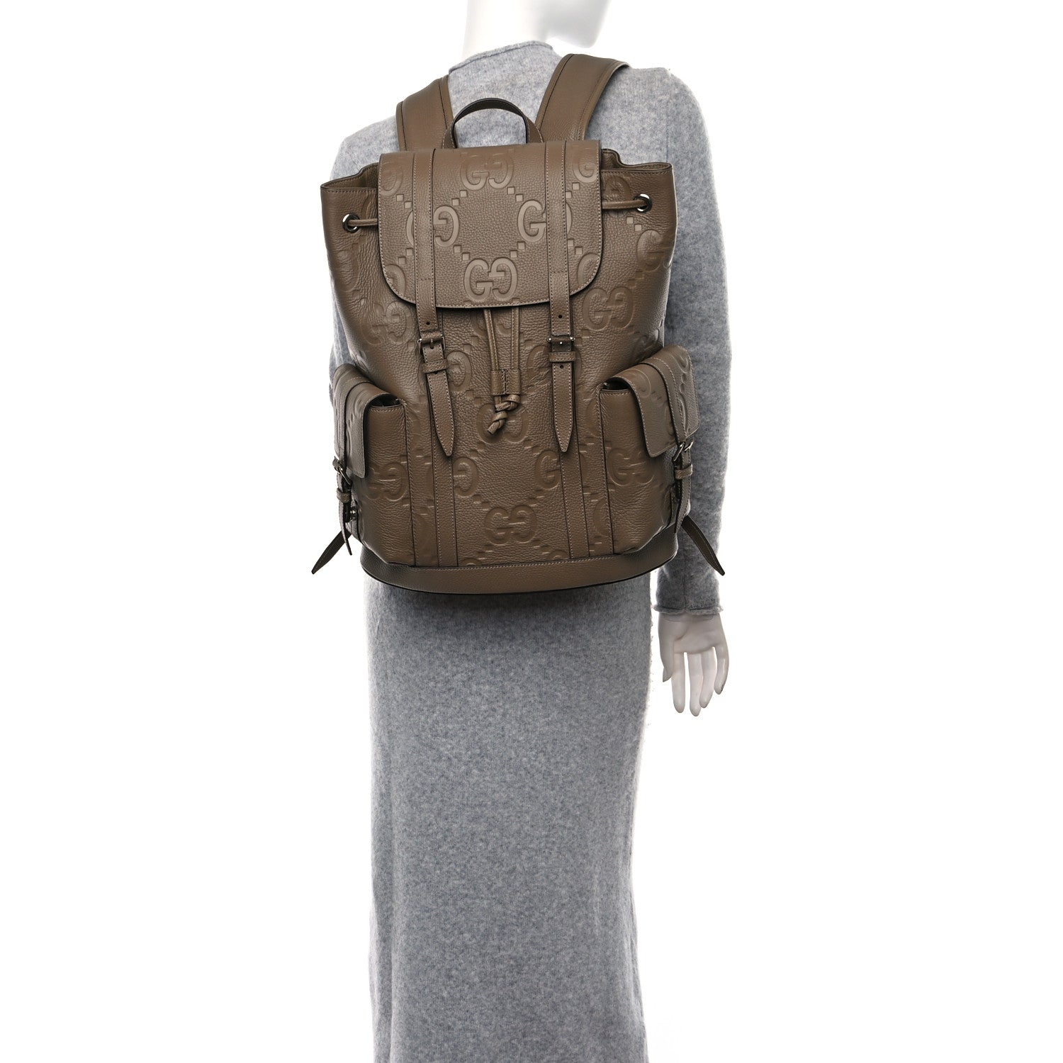 Gucci Piuma Calfskin Jumbo GG Embossed Double Buckle Backpack Good Taupe 3 of 8
