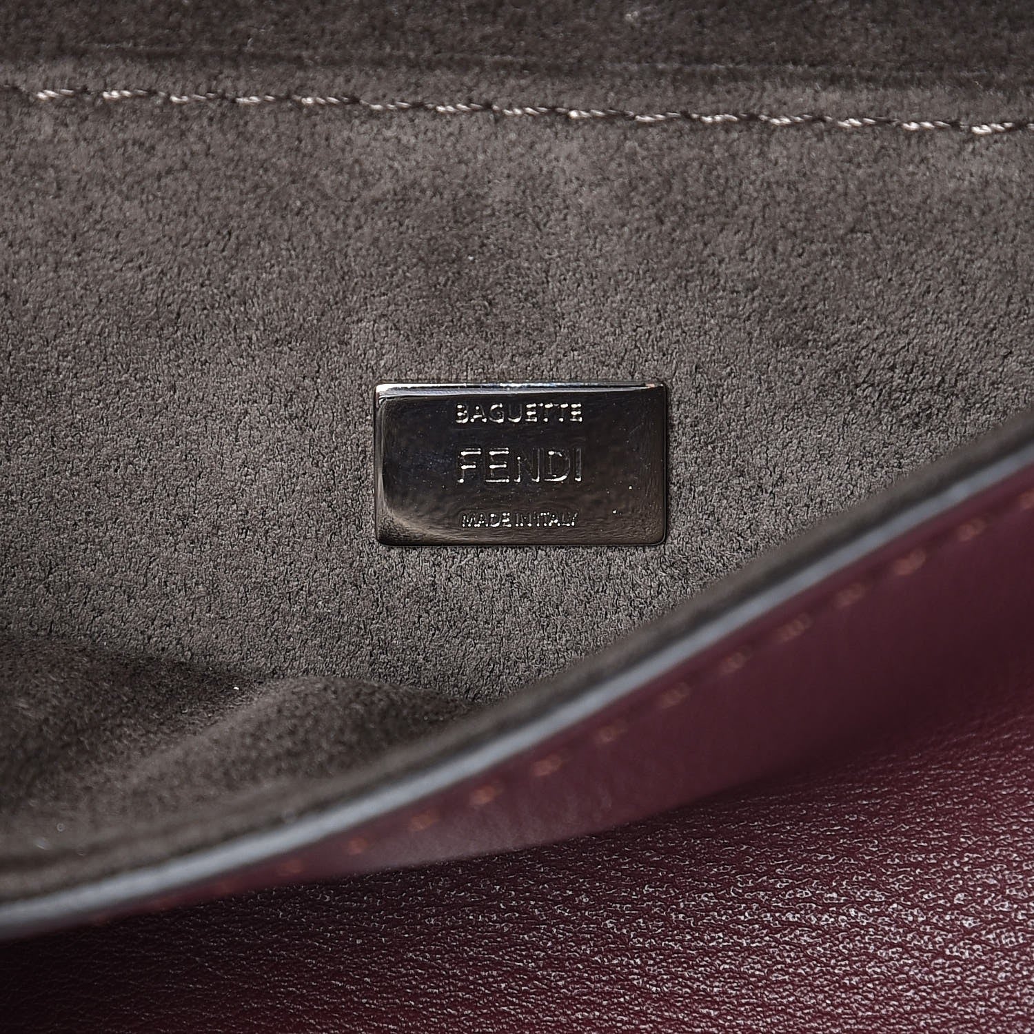 Fendi Vitello Dolce Flowerland Bi-Color Studded Micro Double Baguette Bordeaux White Ice 7 of 10