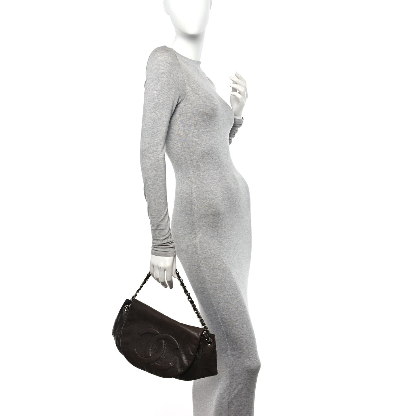 Caviar Large Half Moon Flap Brown