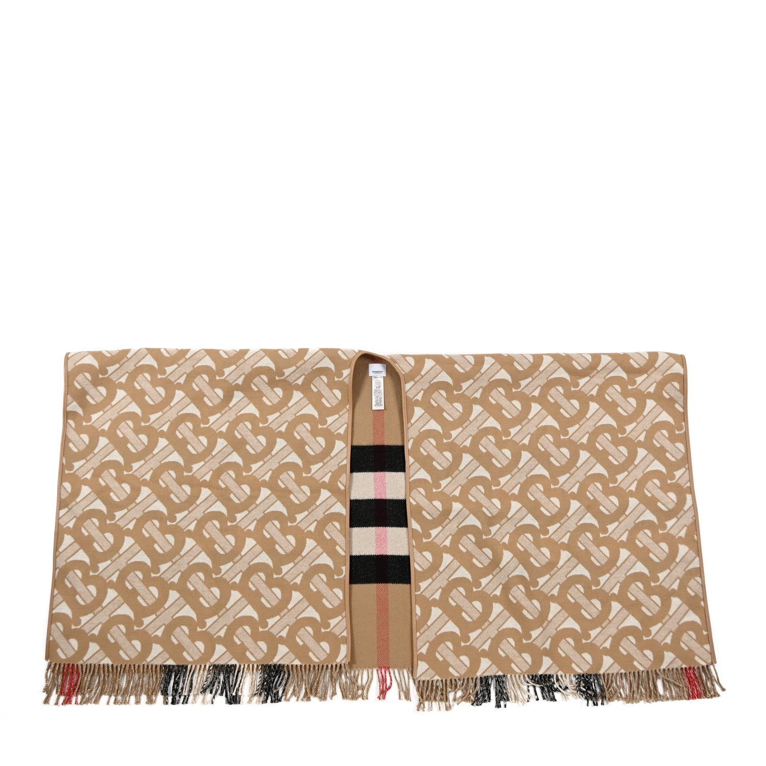 Burberry Cashmere TB Monogram Check Reversible Cape Scarf Archive Beige 1 of 3