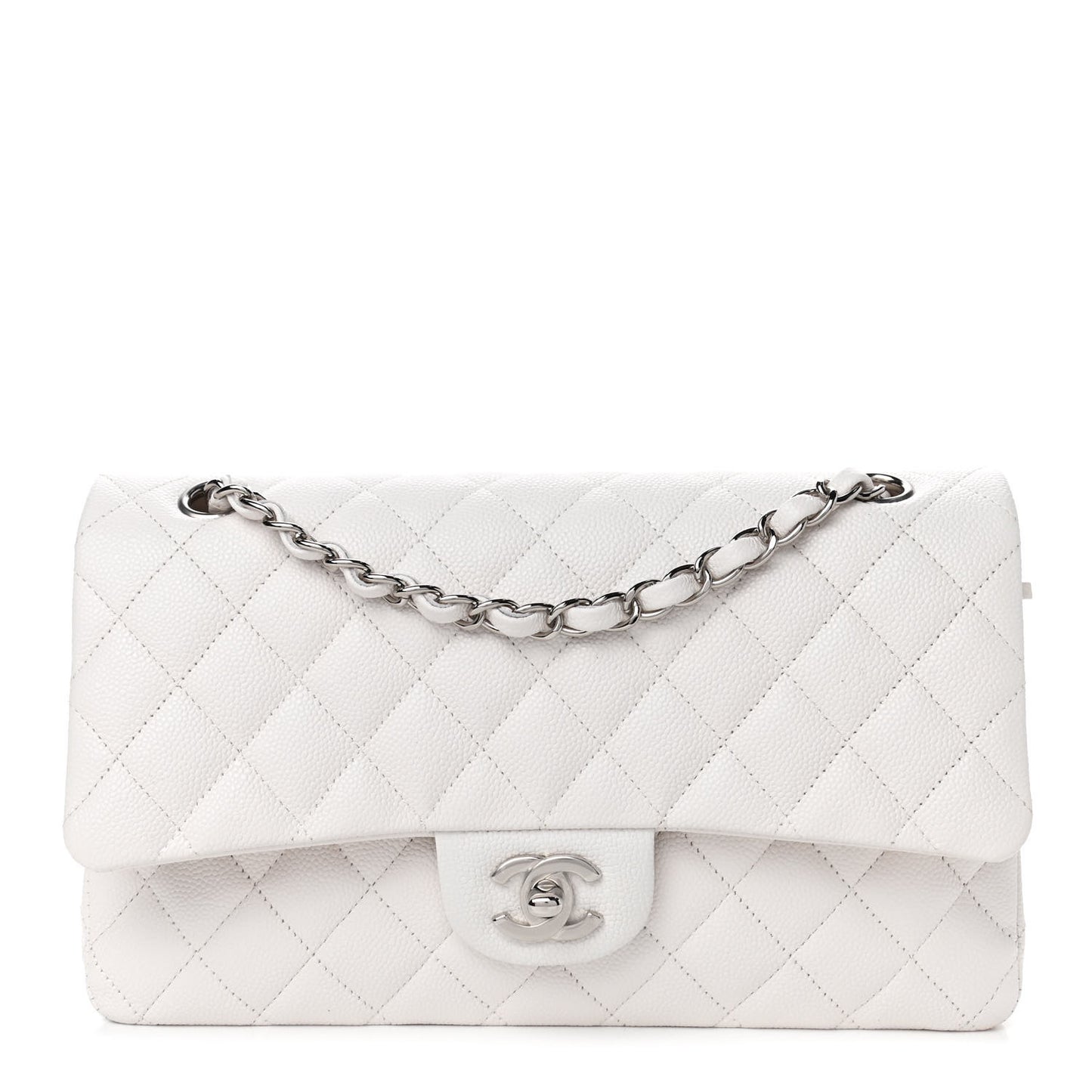 Caviar Quilted Medium Double Flap White