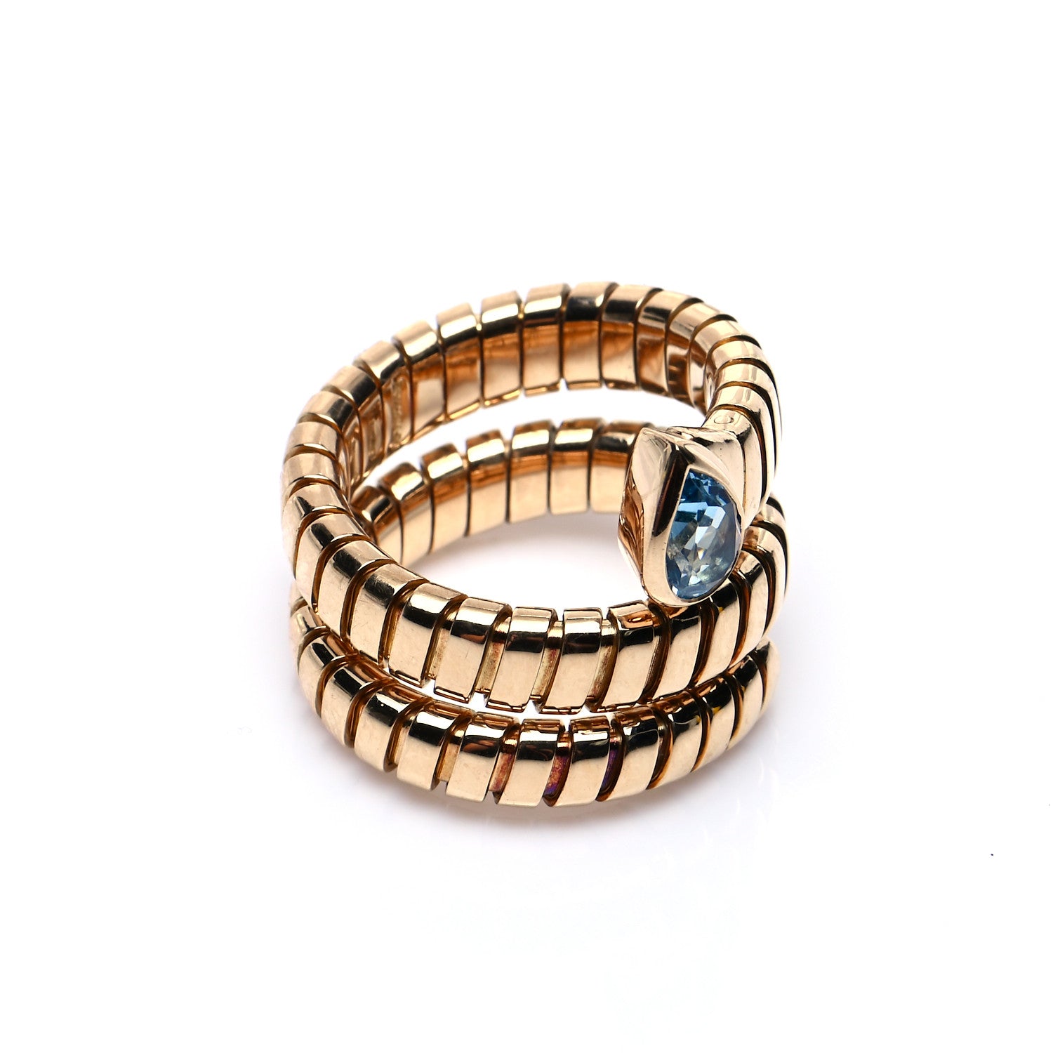 Bulgari 18K Yellow Gold Blue Topaz Tubogas Ring 52 6 4 of 5