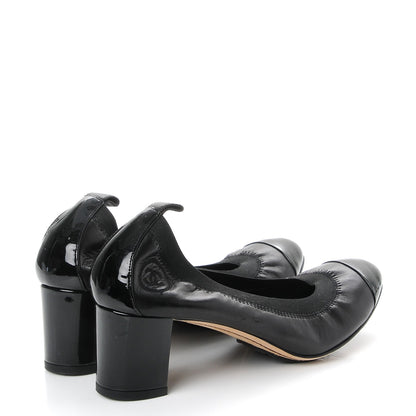 Chanel Lambskin Patent CC Elastic Stretch Pumps 38 Black 4 of 8