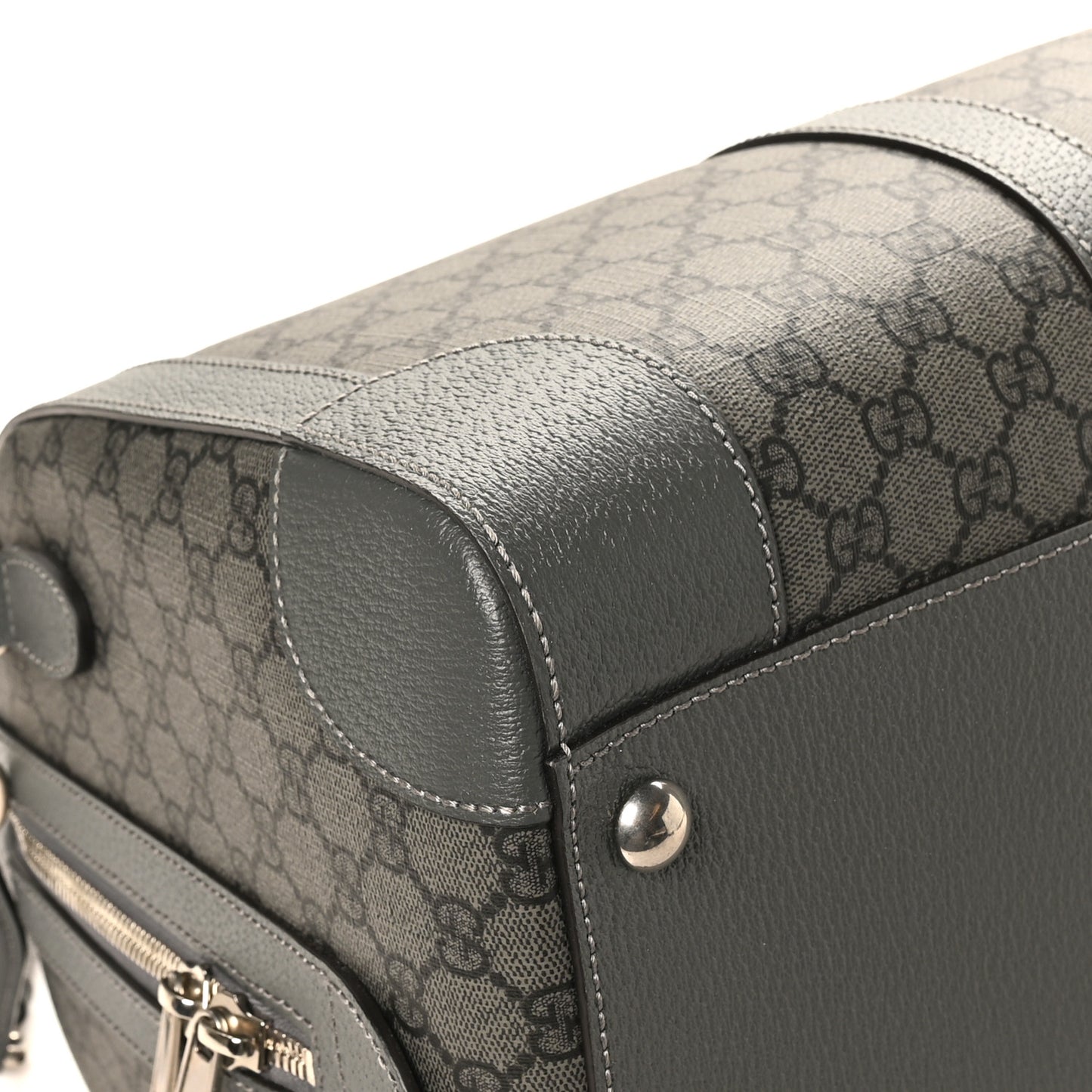 GG Supreme Monogram Textured Dollar Calfskin Medium Savoy Duffle Bag Grey Black Graphite Grey
