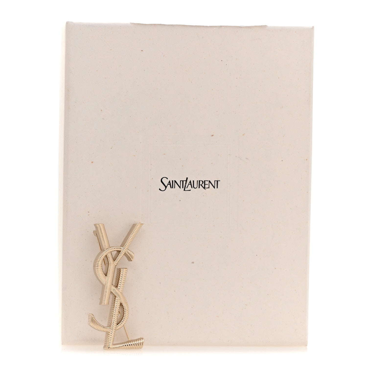 Saint Laurent Metal Textured Cassandre Opyum YSL Brooch Pale Gold 4 of 4