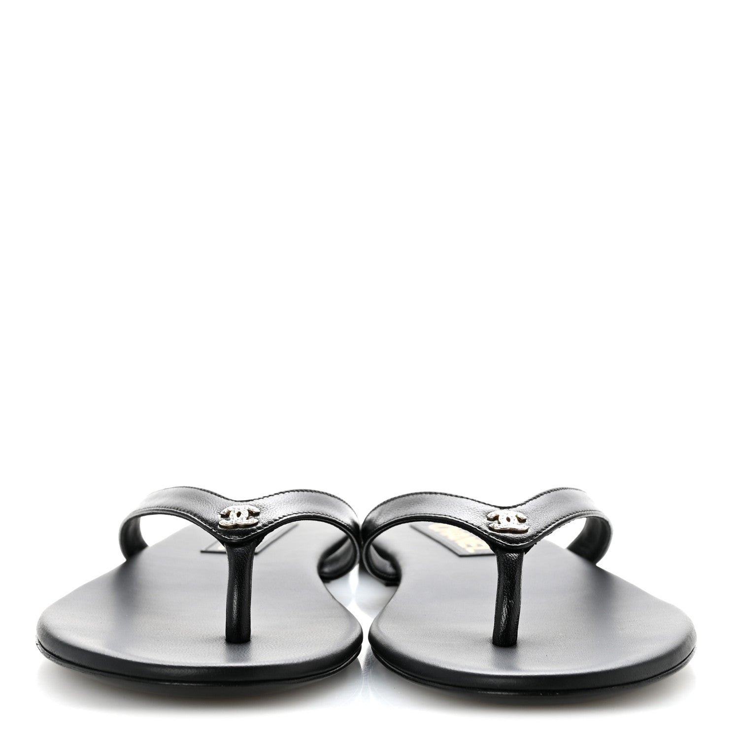 Chanel Shiny Lambskin Crystal CC Thong Sandals 37 Black 39.5 Black 3 of 10