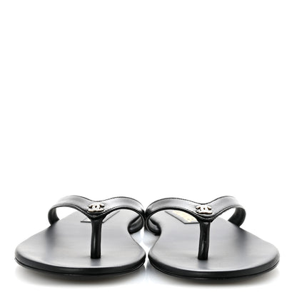 Chanel Shiny Lambskin Crystal CC Thong Sandals 37 Black 39.5 Black 3 of 10