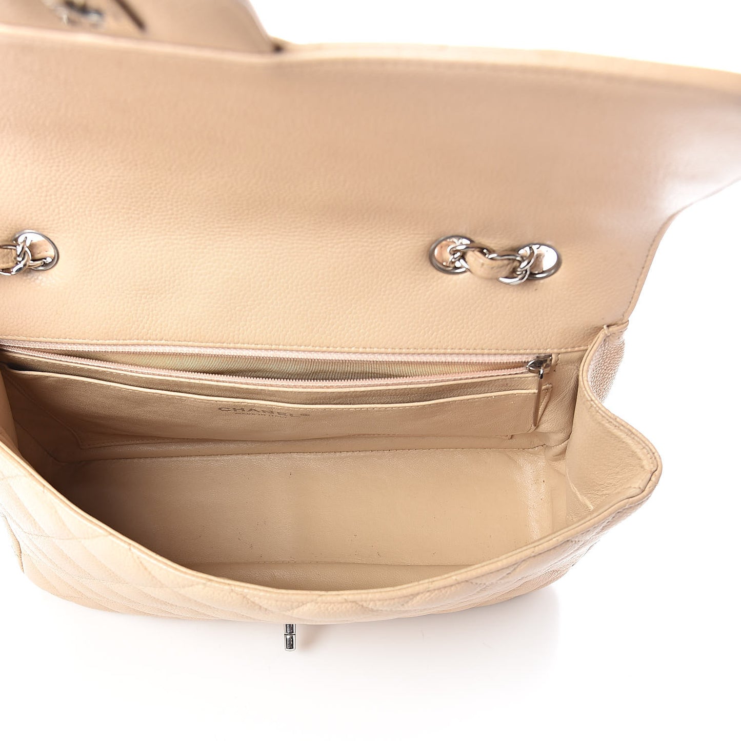Caviar Quilted Jumbo Single Flap Beige Clair