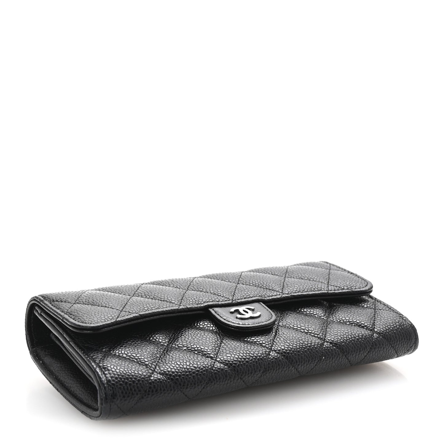 Caviar Quilted Large Gusset Flap Wallet Black