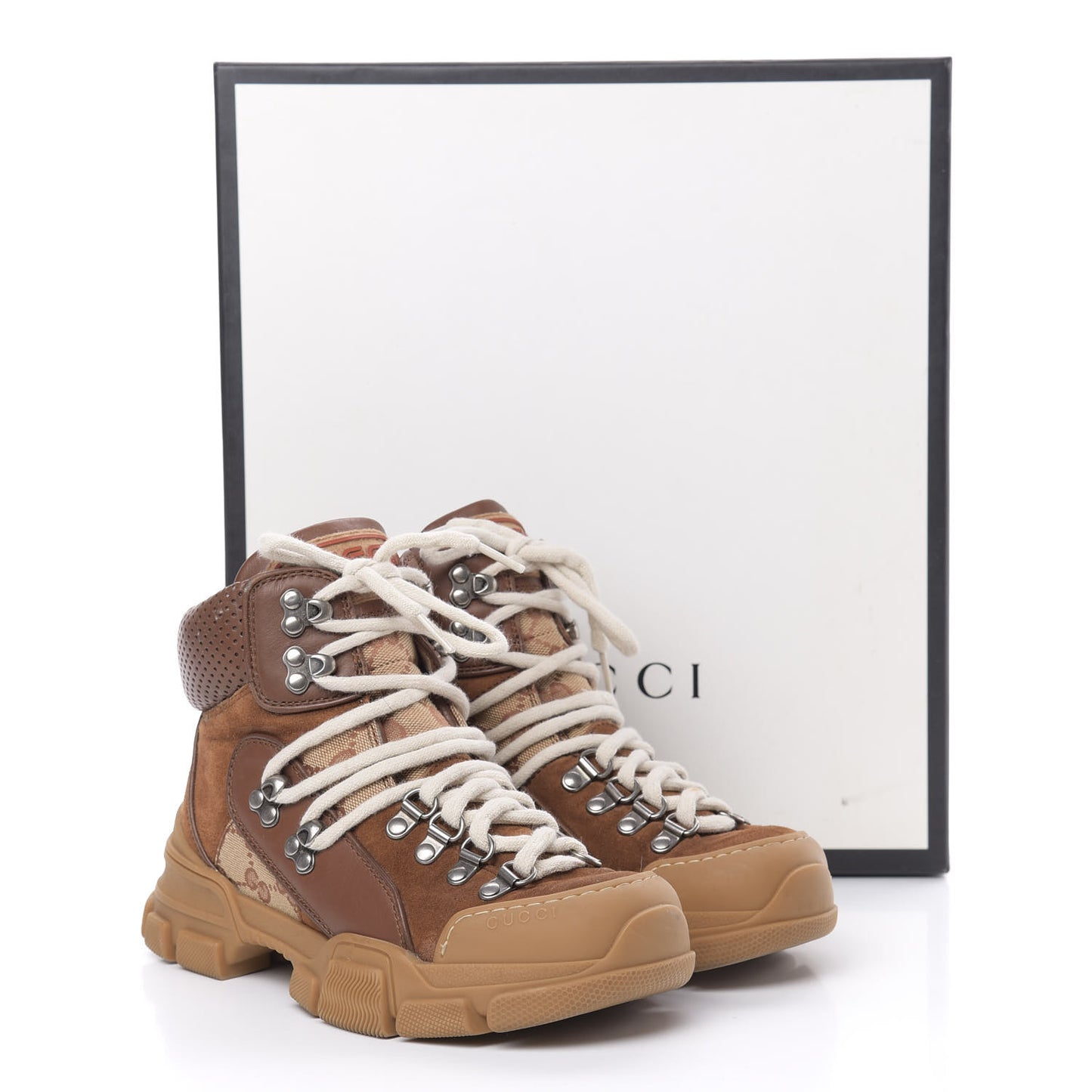 X SEGA Suede Calfskin GG Monogram Womens Flashtrek High-Top Sneakers 35 New Cuir Beige Ruggine