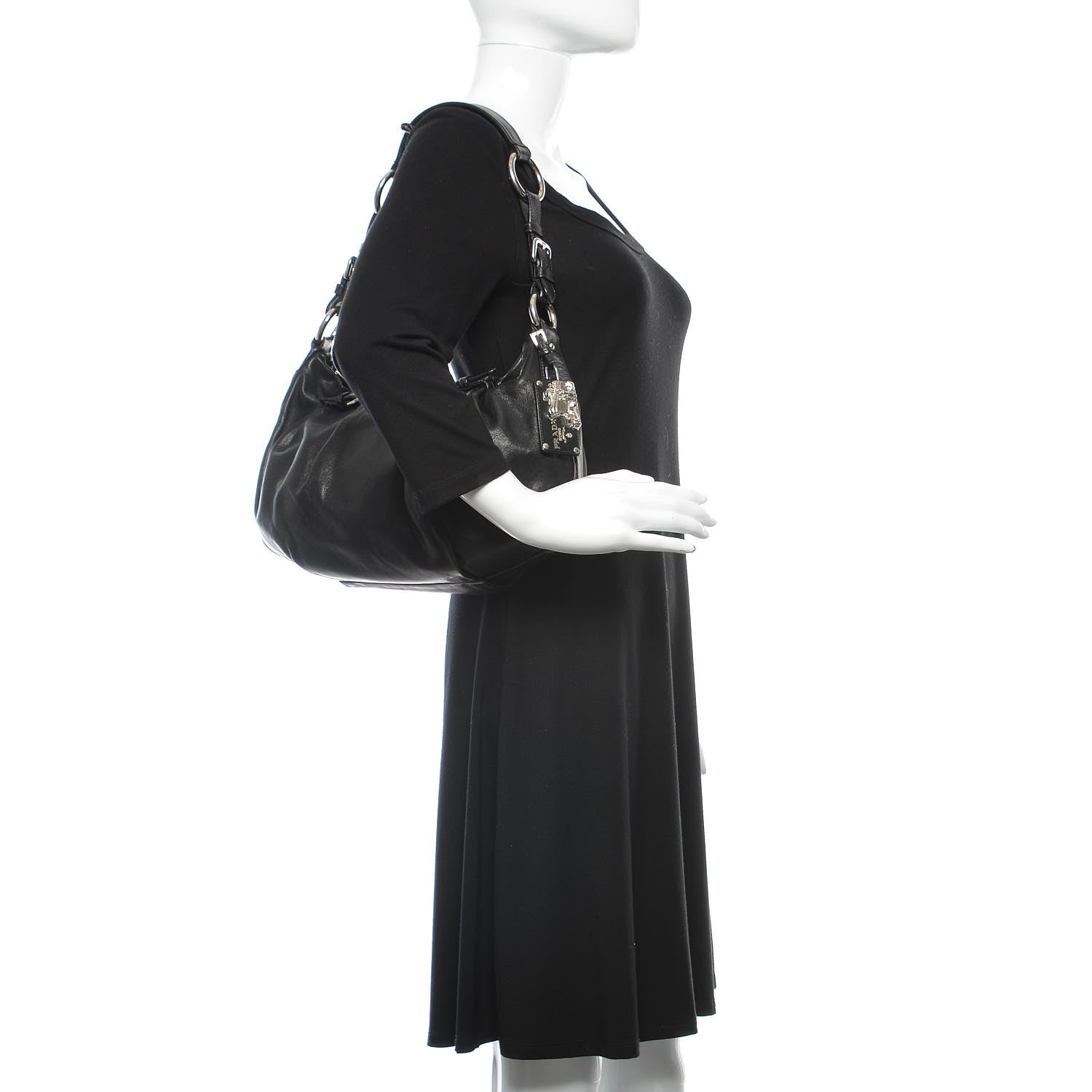 Prada Soft Calf Pleated Hobo Black 2 of 8