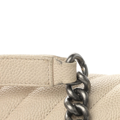 Chanel Caviar Chevron Quilted New Medium Boy Flap Beige 14 of 15