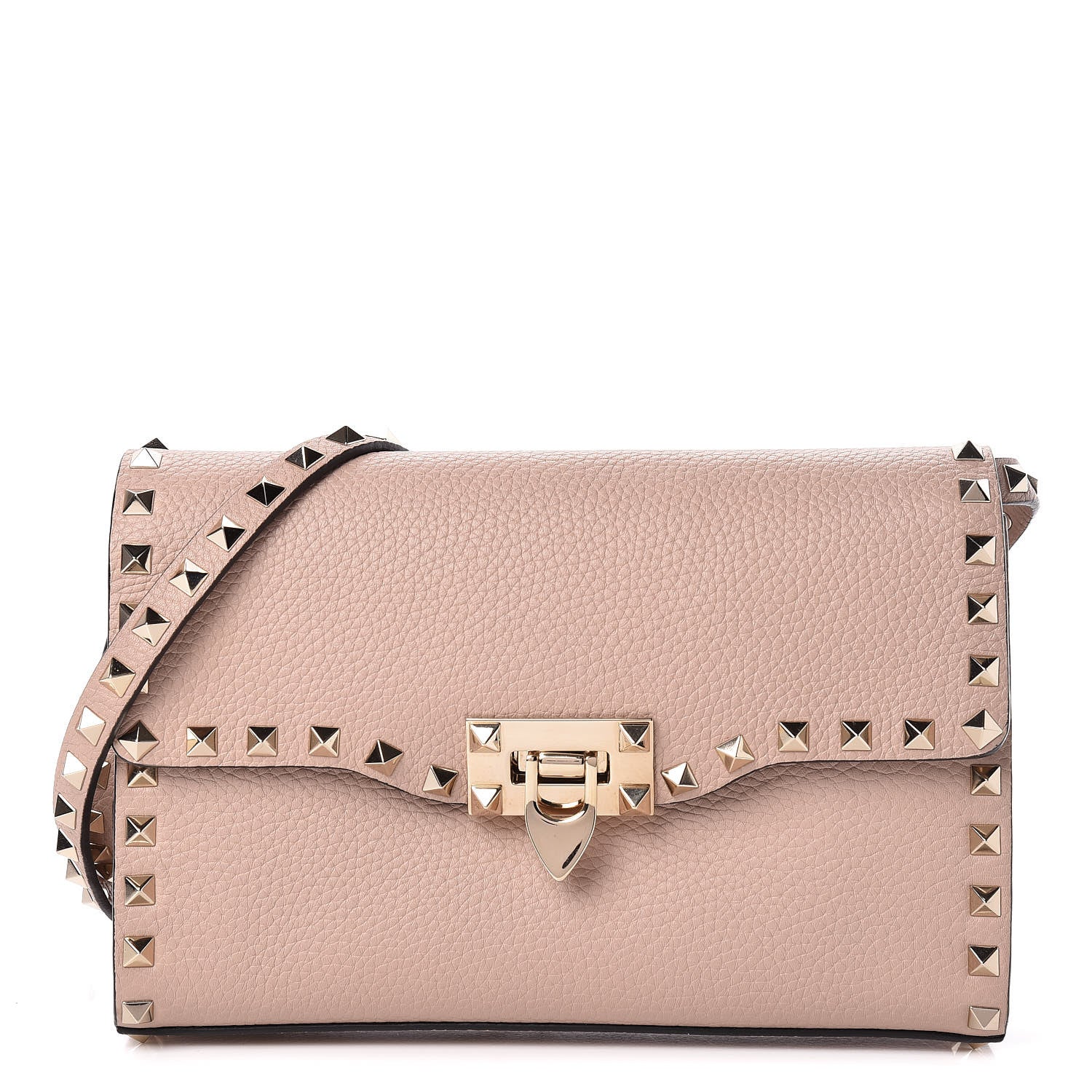 Valentino Garavani Pebbled Calfskin Medium Rockstud Flip Lock Crossbody Bag Poudre 1 of 11