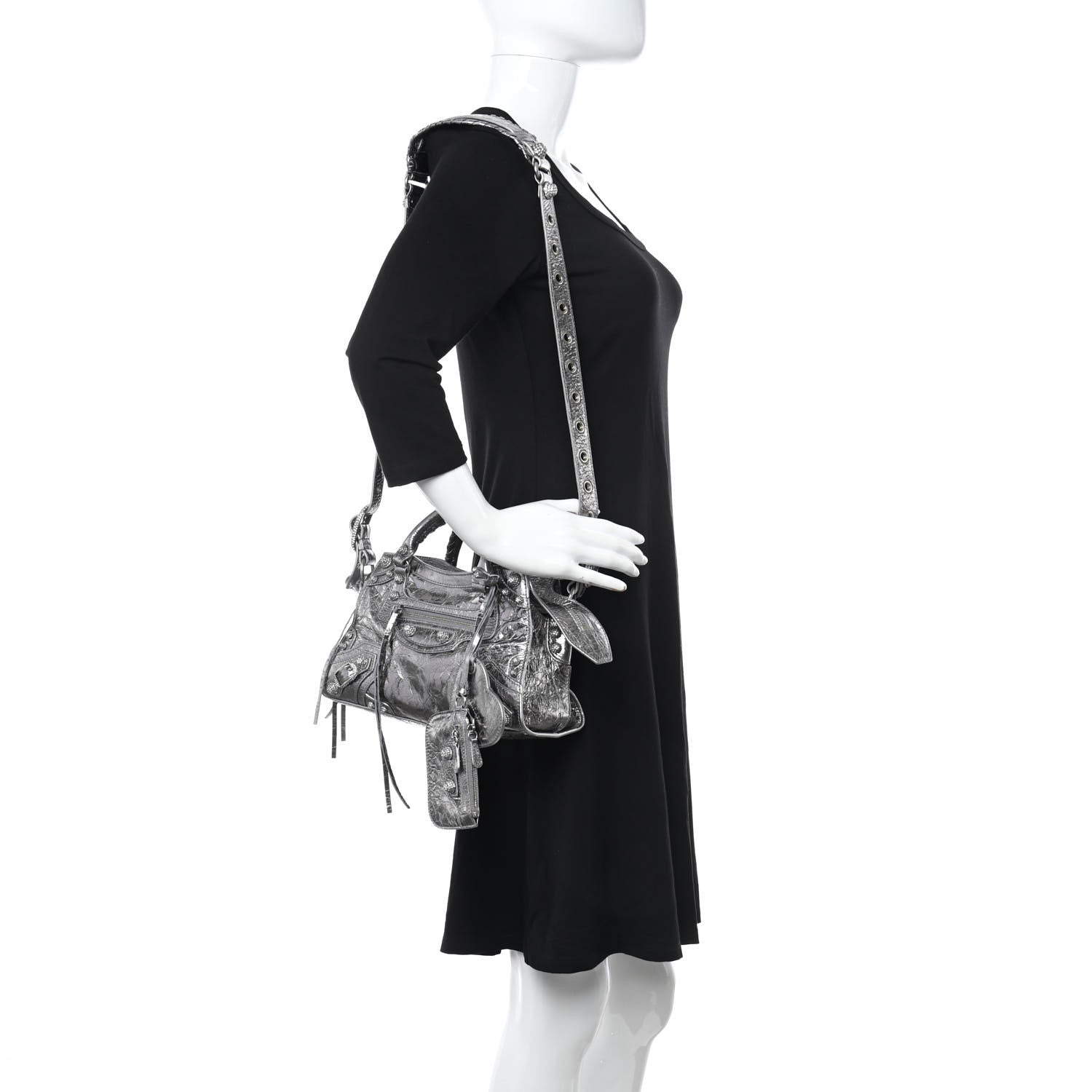 Balenciaga Agneau Arena Crystal Neo Cagole Handbag XS Silver 3 of 19