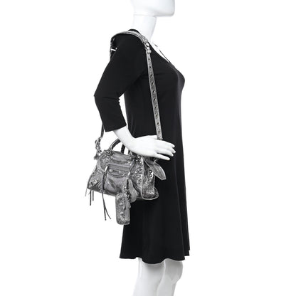 Balenciaga Agneau Arena Crystal Neo Cagole Handbag XS Silver 3 of 19