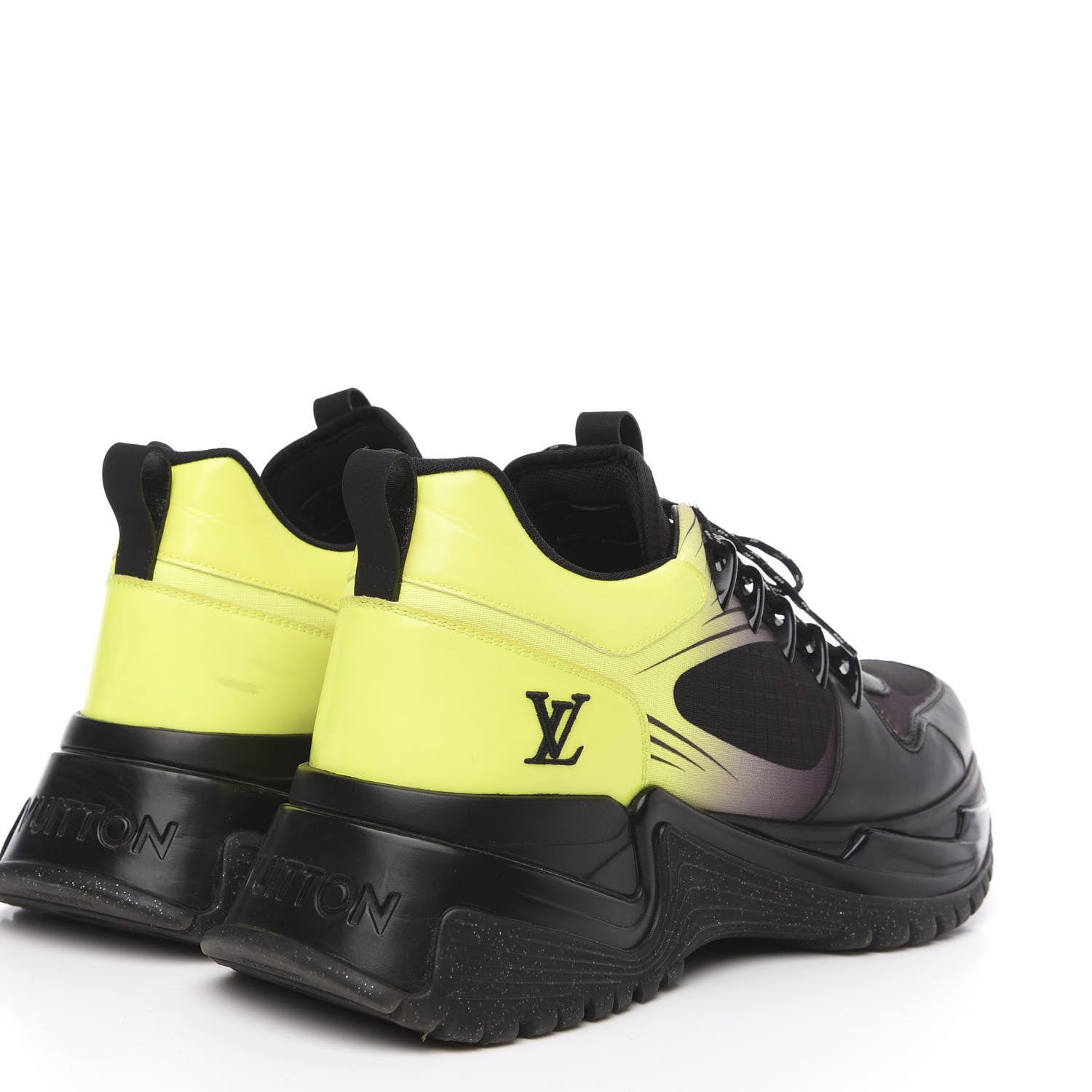 Louis Vuitton Calfskin Mens Run Away Pulse Sneakers 7 Black Yellow 3 of 11