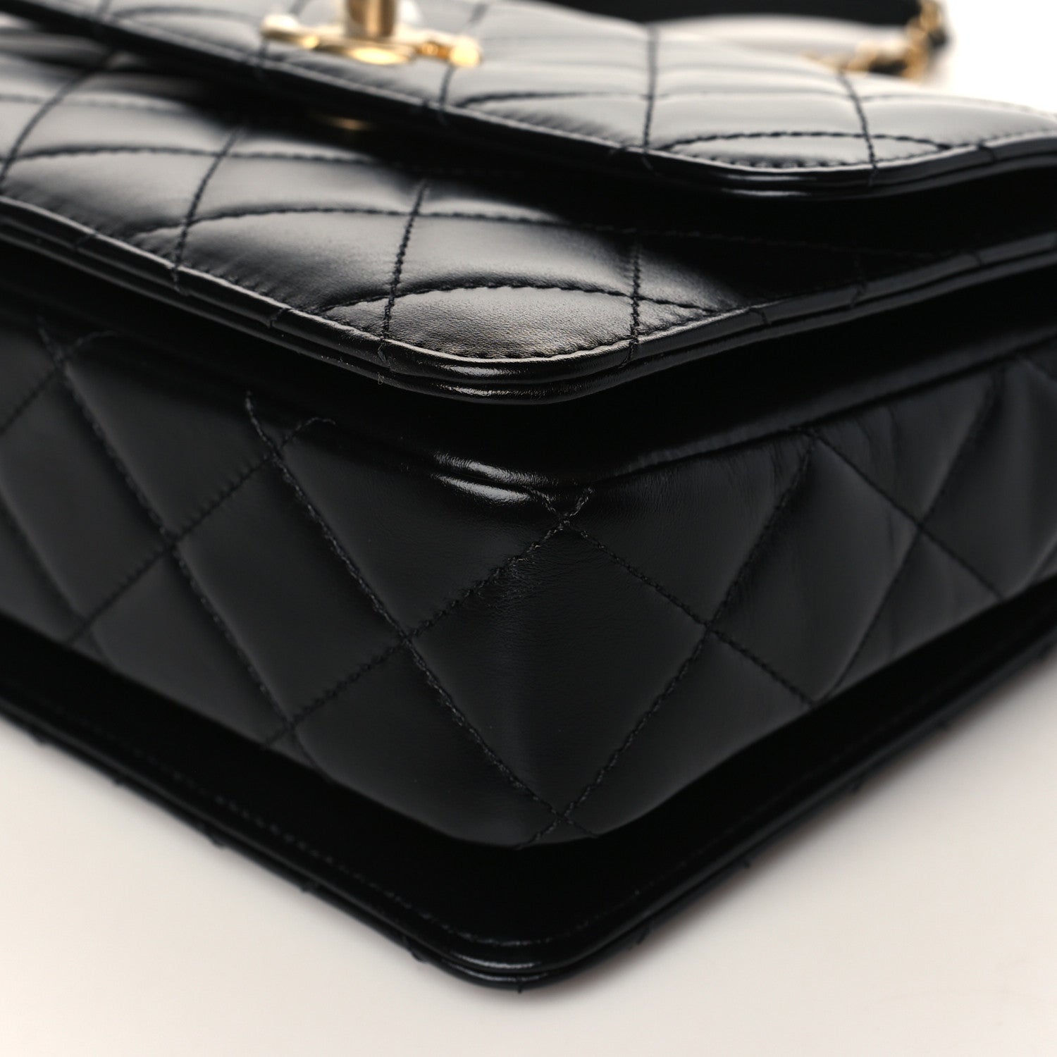 Chanel Shiny Calfskin Quilted Small Chain Top Handle Flap Black 9 of 9