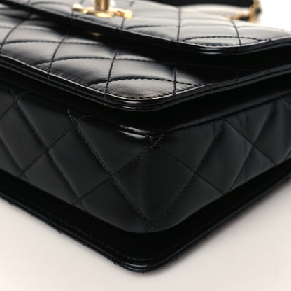 Chanel Shiny Calfskin Quilted Small Chain Top Handle Flap Black 9 of 9