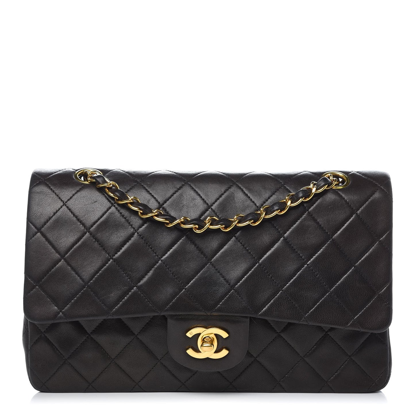 Lambskin Quilted Medium Double Flap Black