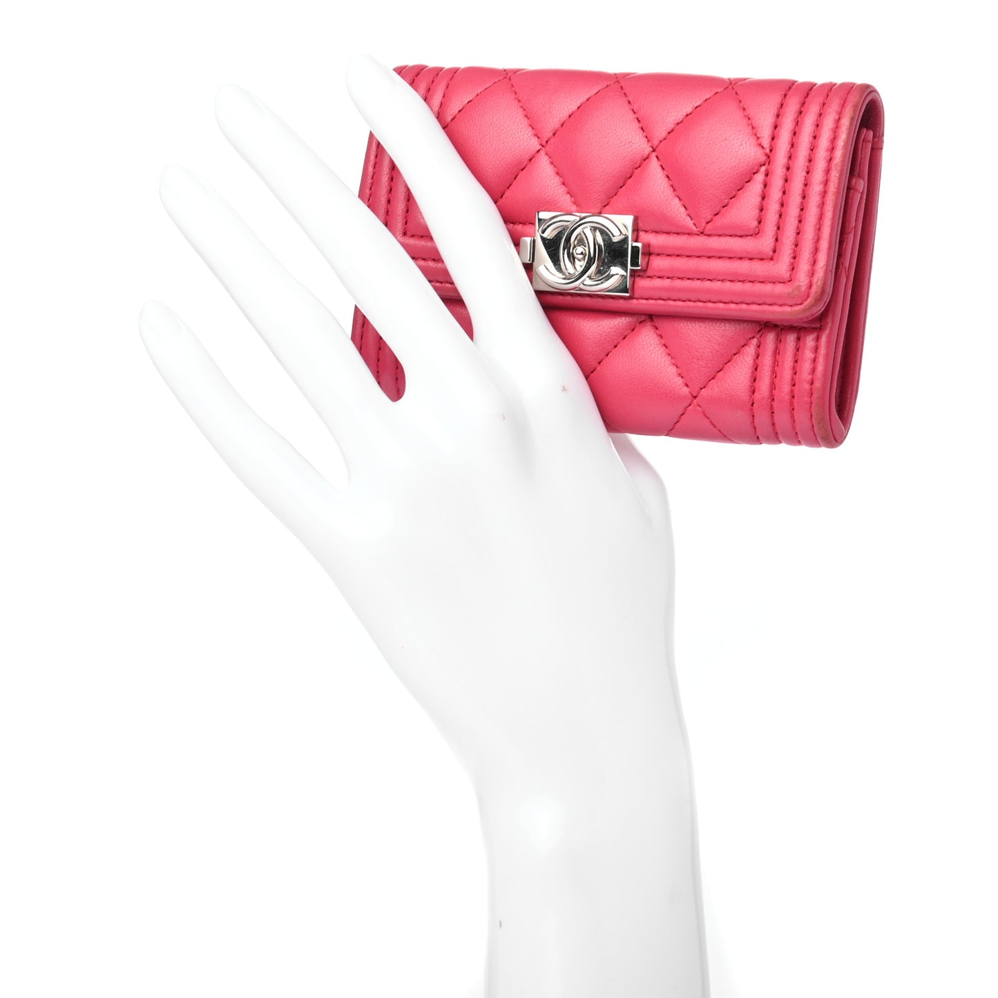 Lambskin Quilted Boy Flap Card Holder Fuchsia