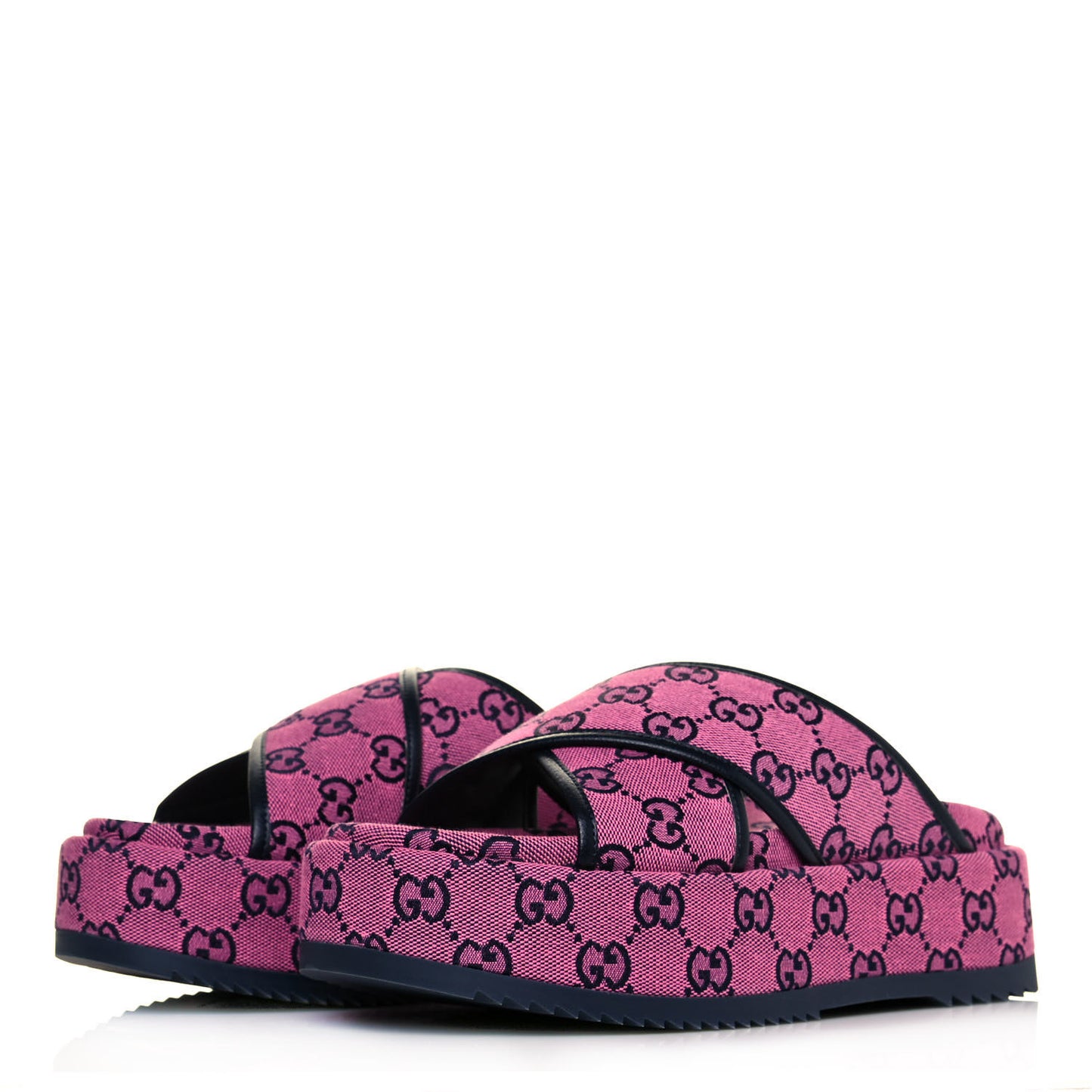 Monogram Multicolor Criss Cross Platform Slide Sandals 37 Pink Blue