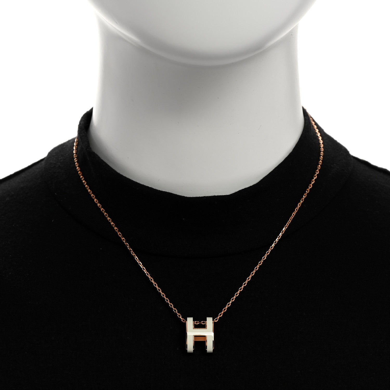 Hermes Lacquered Rose Gold Pop H Pendant Necklace White White 2 of 8