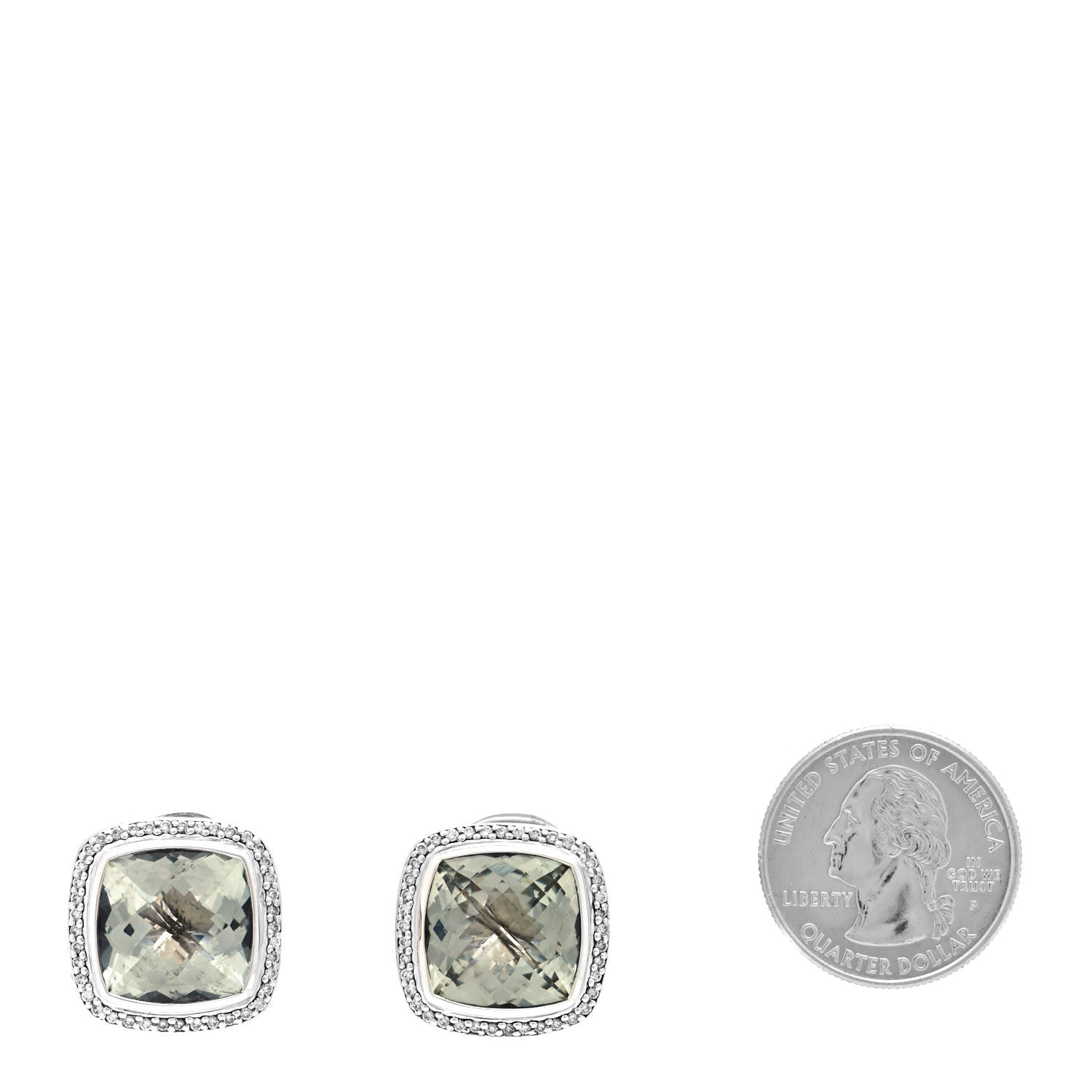 David Yurman Sterling Silver Diamond Prasiolite 20mm Albion Earrings 2 of 4