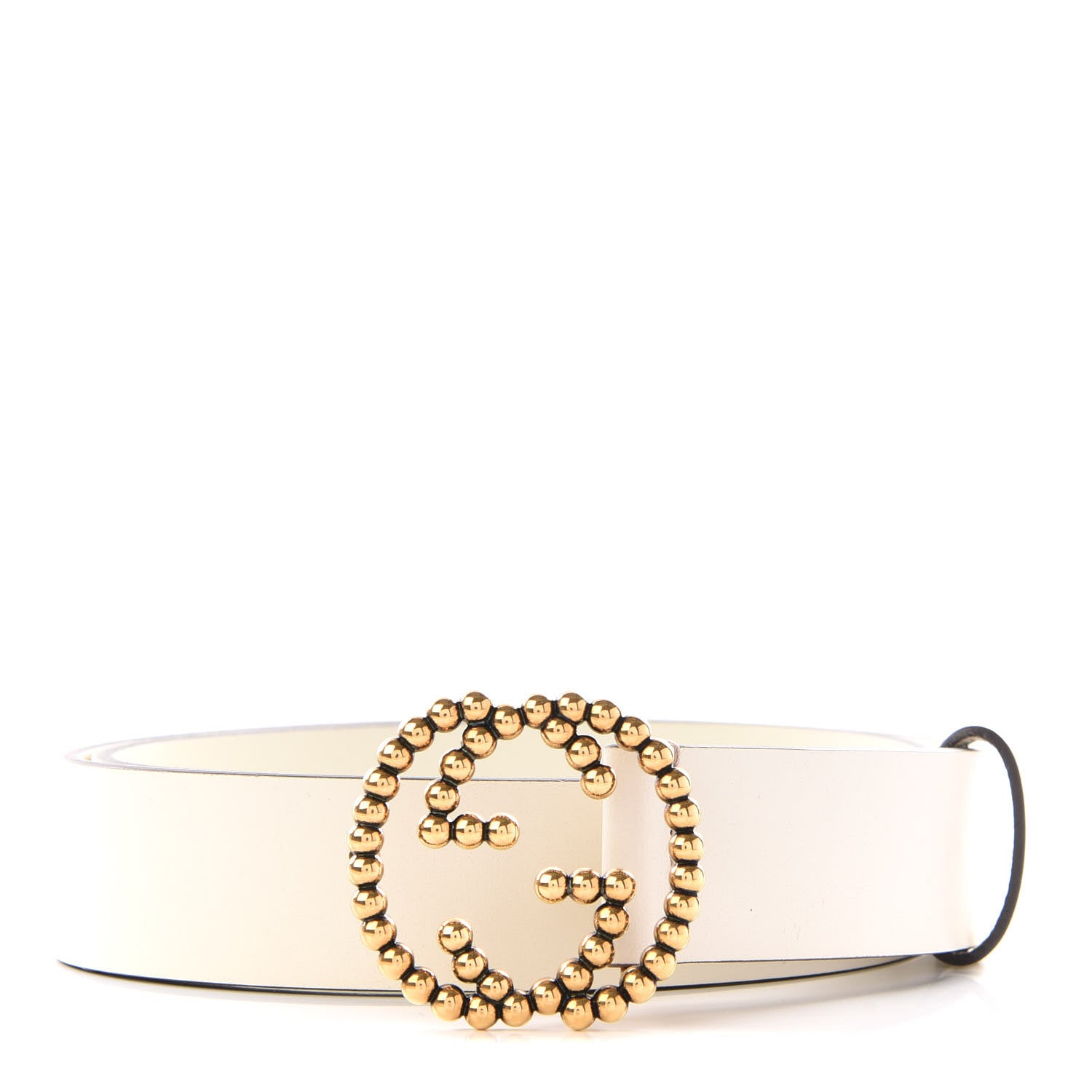 Gucci Margaux Calfskin Studded Interlocking G 30mm Belt 80 32 Mystic White 1 of 5